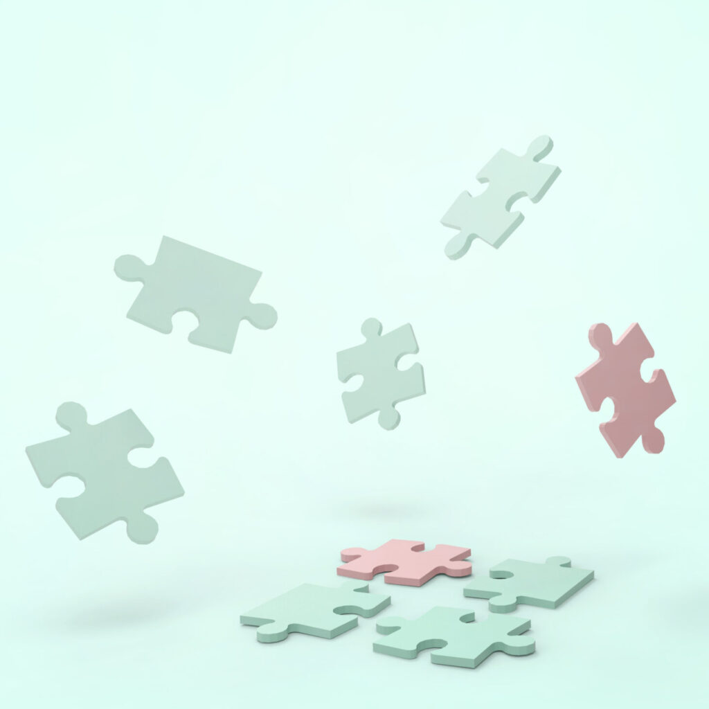 Jigsaw blue and green puzzle game movement creative idea and business concept leadership on pastel green background 3d rendering